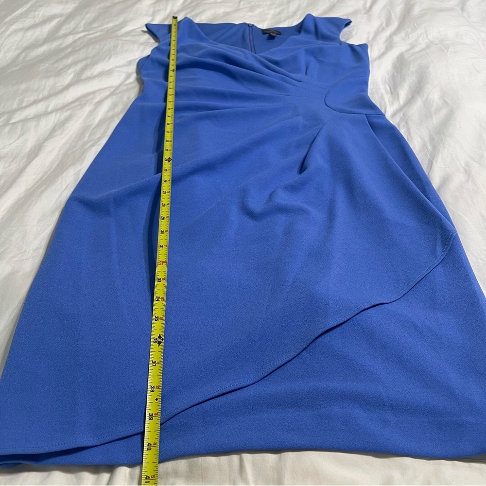 Adrianna Papell V-Neck Cap Sleeve‎ Cascading Ruffle Side Drape Sheath Dress - Picture 11 of 16